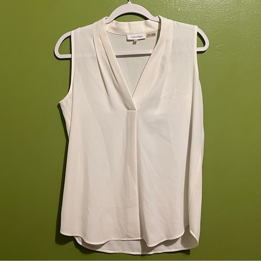 Calvin Klein White Sleeveless Blouse